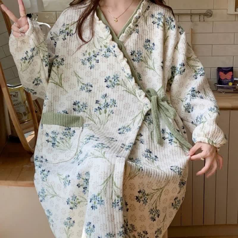 Elegant Floral Ruffled Nightdress with Pocket - image 2