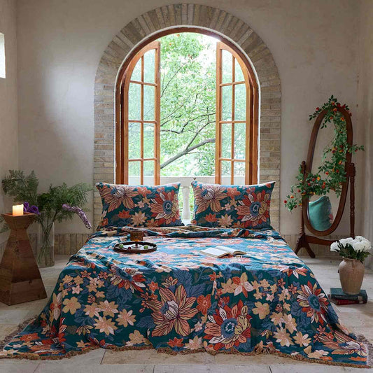 Ownkoti Flourishing Floral Cotton Tassel Blanket - 2PCS Pillowcases - 19" x 29" - image 0