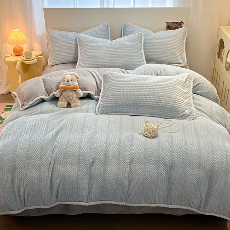 Luxury Fleece Winter Bedding Set (4PCS) - Blue&Gray - Bedding Set(4PCS) - King - image 1