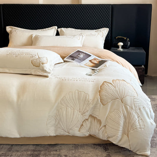 Ownkoti Elegant Ginkgo Leaf Plush Bedding Set(4PCS) - image 0