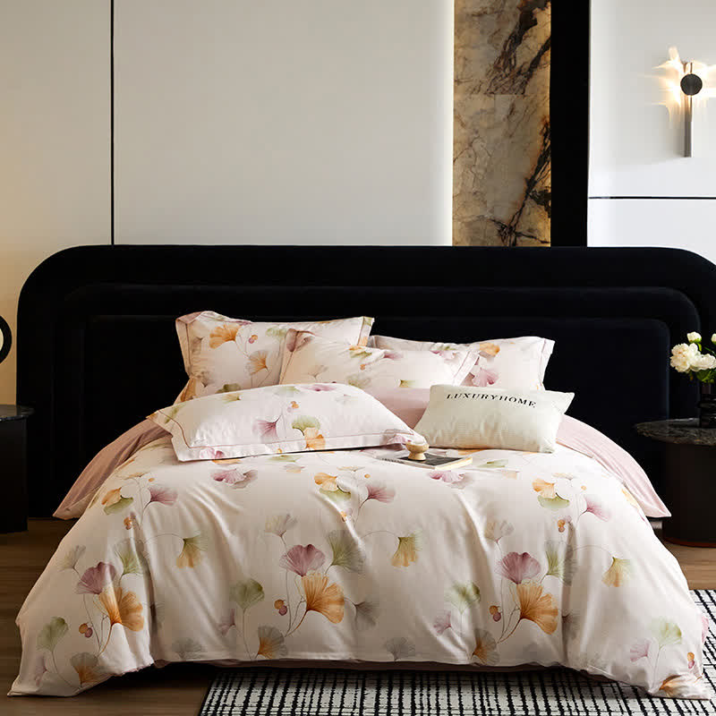 Ownkoti Elegant Ginkgo Brushed Cotton Bedding Set(4PCS) - Light Purple - King - image 3