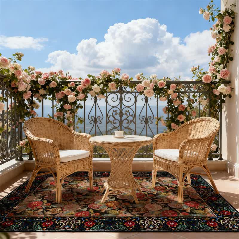 Ownkoti Dark Floral Indoor Outdoor Area Rug - Black & Red - 60" x 96" - image 0