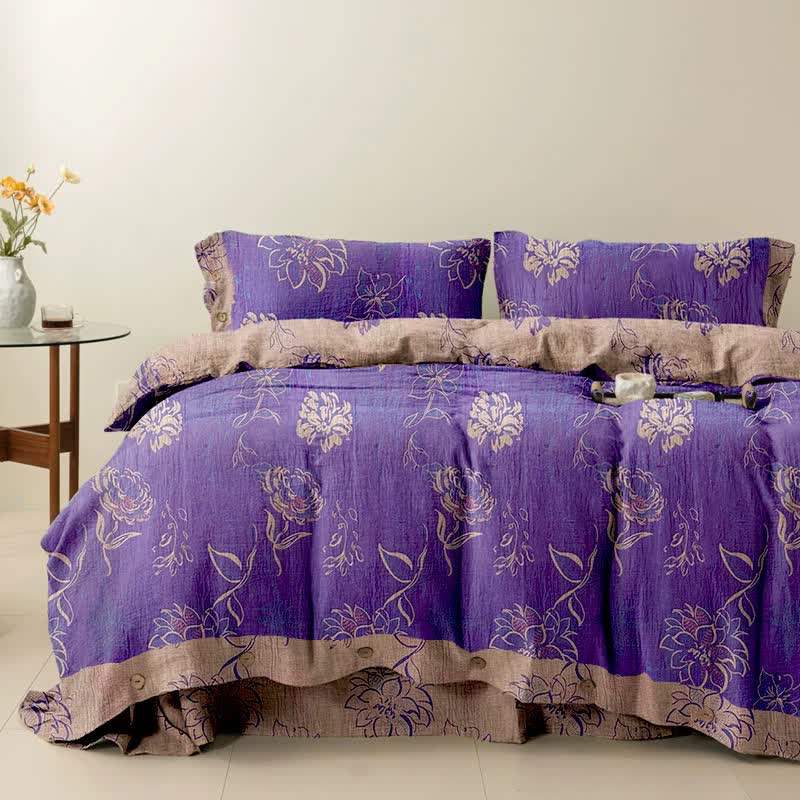 Ownkoti Artistic Peony Cotton Reversible Bedding Set(4PCS) - Purple - Cal King - image 0