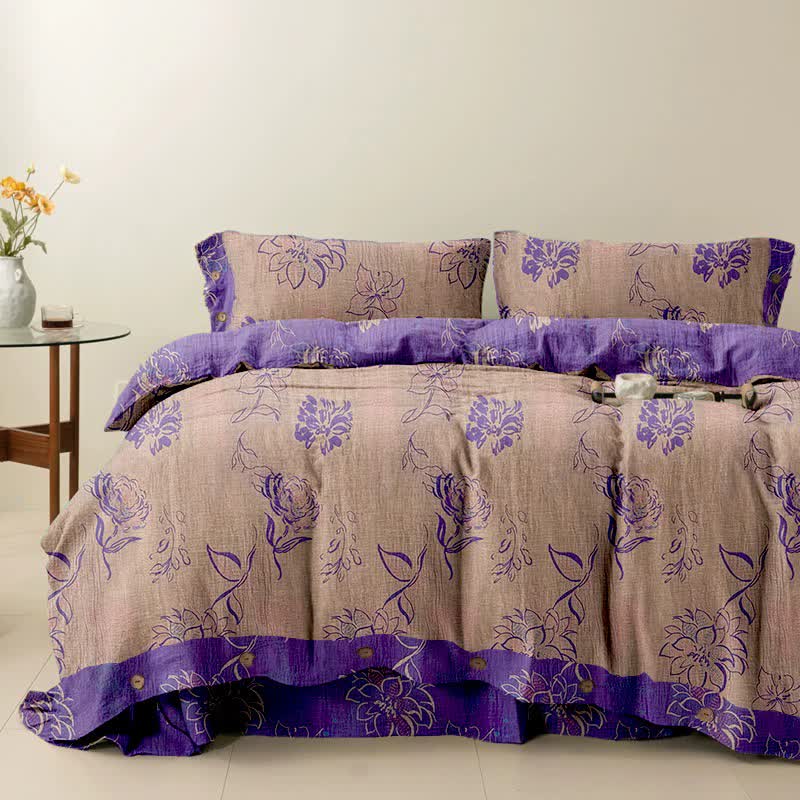 Ownkoti Artistic Peony Cotton Reversible Bedding Set(4PCS) - Pink - Cal King - image 4