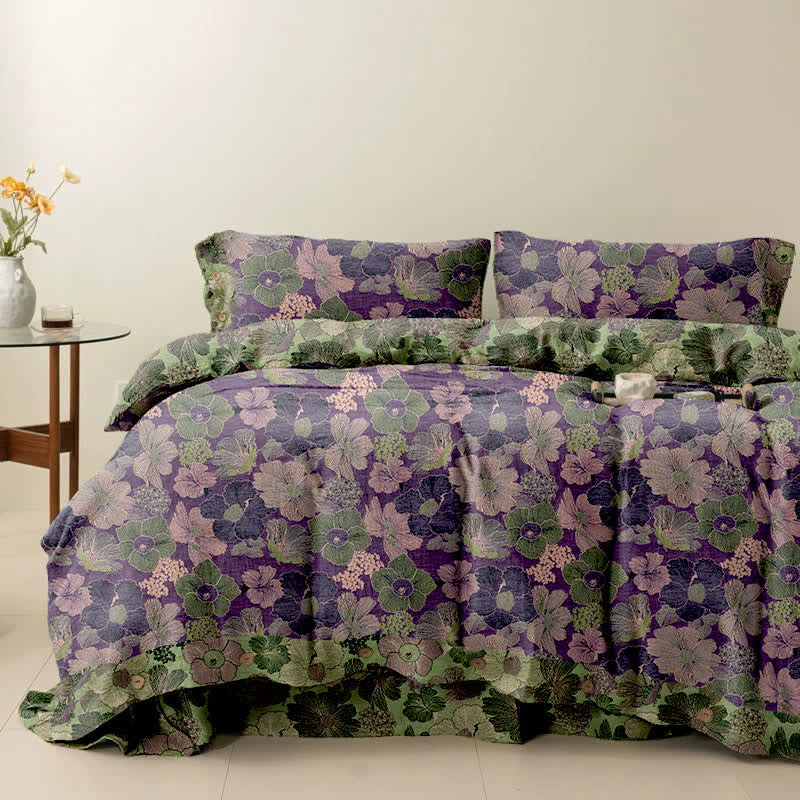 Ownkoti Peach Blossom Cotton Reversible Bedding Set(4PCS) - Purple - Cal King - image 0