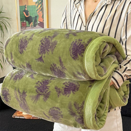 Tropical Leaf Flannel Throw Blanket - Green - 79"W x 90"L - image 0