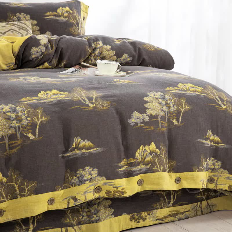 Landscape Print Cotton Gauze Jacquard Bedding Set(4pcs) - image 3
