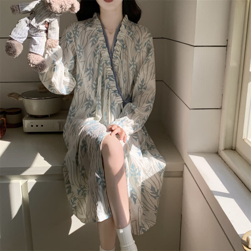 Ownkoti Leaf Inspired Long Sleeve Ruffled Nightgown - image 1