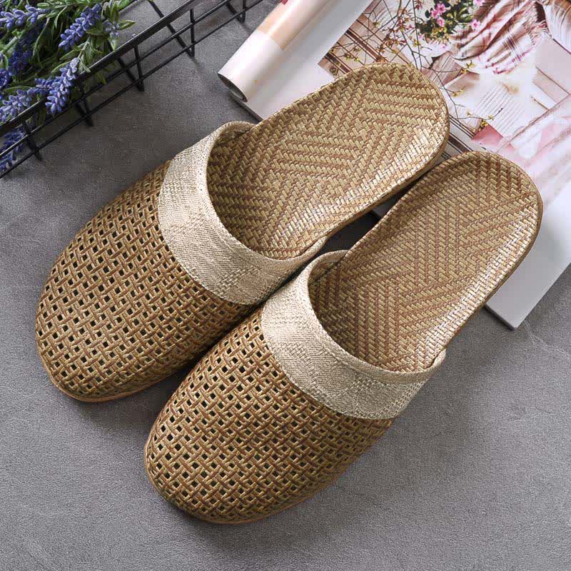 Retro Non-slip Breathable Flax Slipper - Gray - XXL - image 0