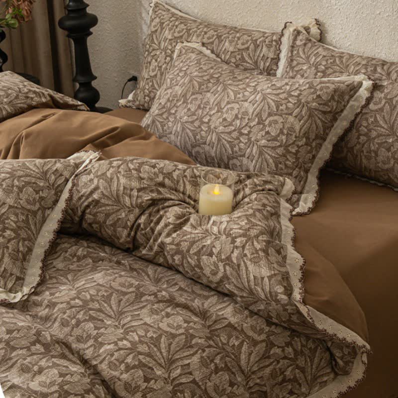 Vintage Leaf Lace Brushed Cotton Bedding Set - image 6