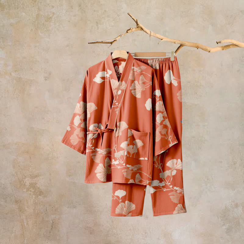 Large Ginkgo Leaf Cotton Kimono Pajamas - image 30