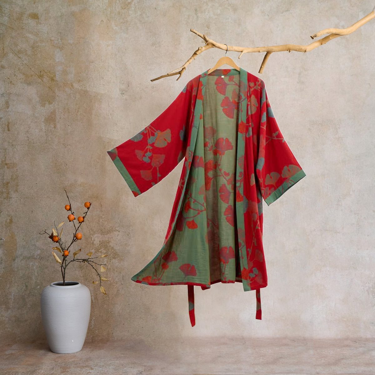 Ginkgo Leaf Organic Cotton Kimono Robe - image 23