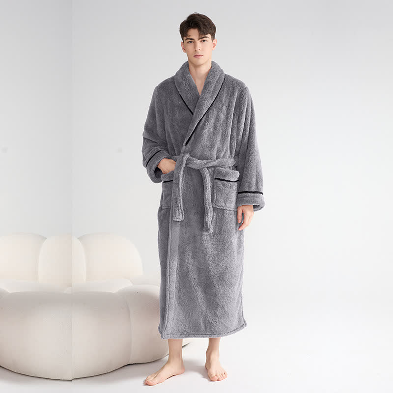 Unisex Plush Solid Warm Long Robe - image 11