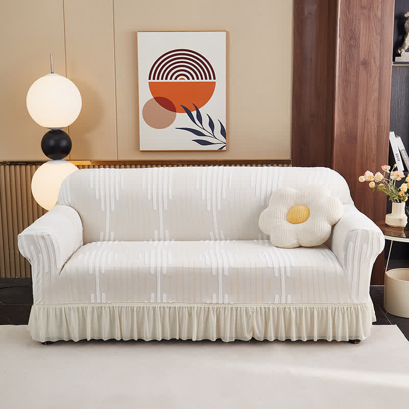 3D Jacquard Thickened Sofa Cover with Ruffled Skirt - Off-white - 4-Seater 92" - 118" - image 9