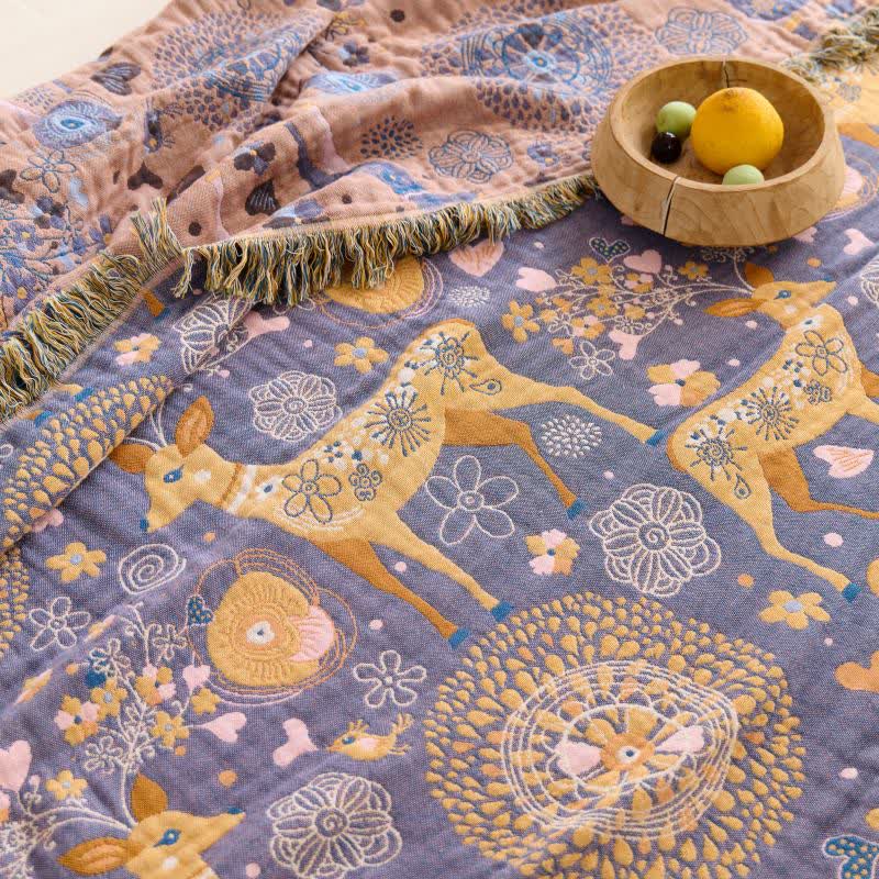 Reversible Floral Deer Cotton Gauze Quilt - image 9