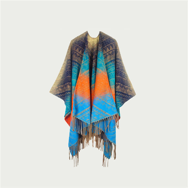 Gradient Vintage Geometric Fringe Shawl Blanket - Blue - 59" x 47" - image 4