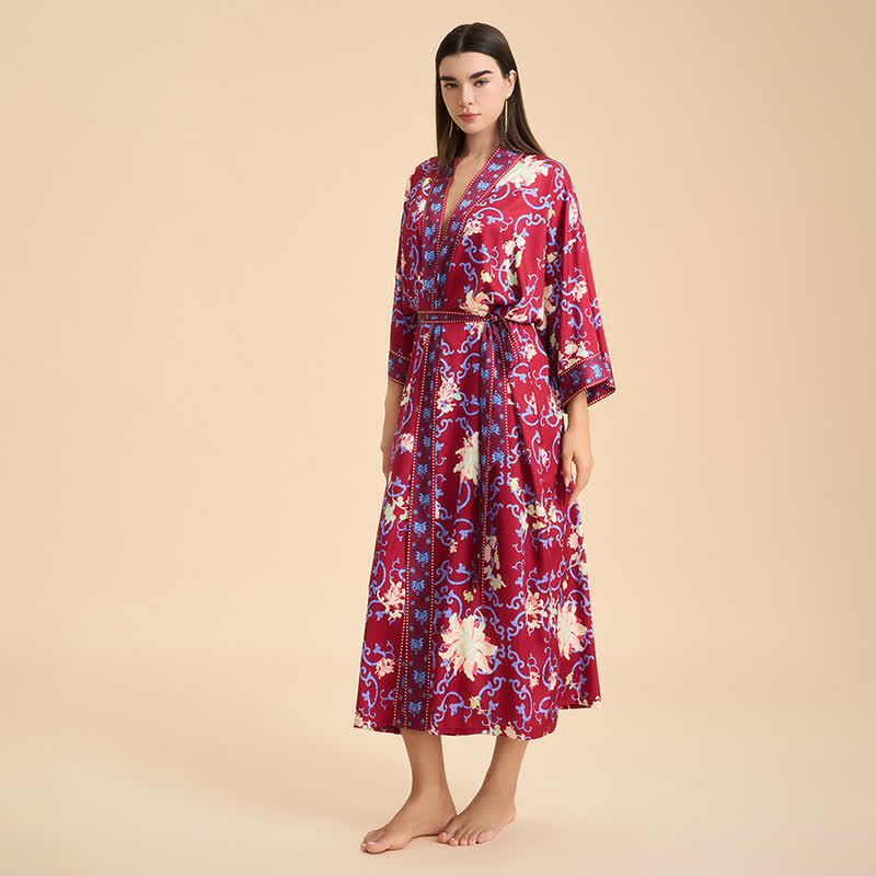 Blossom Burst Retro Floral Kimono Style Bathrobe - image 3
