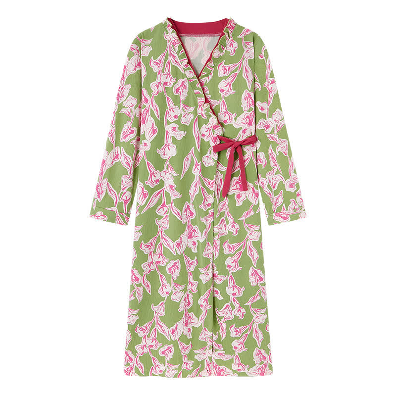 Artistic Floral Kimono Style Ruffled Nightgown - image 4