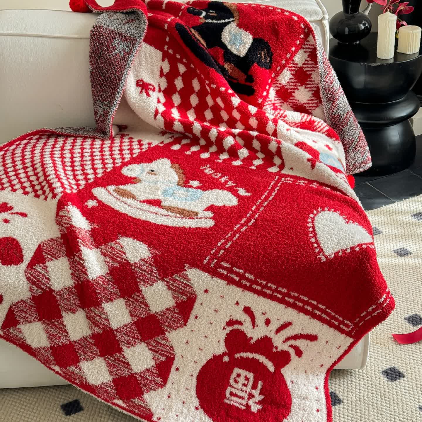 Festive Red & White Patchwork Throw Blanket - image 7