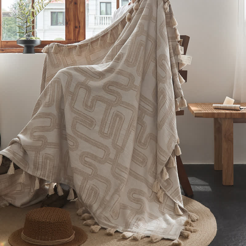 Geometric Pattern Jacquard Cotton Linen Blanket - image 3