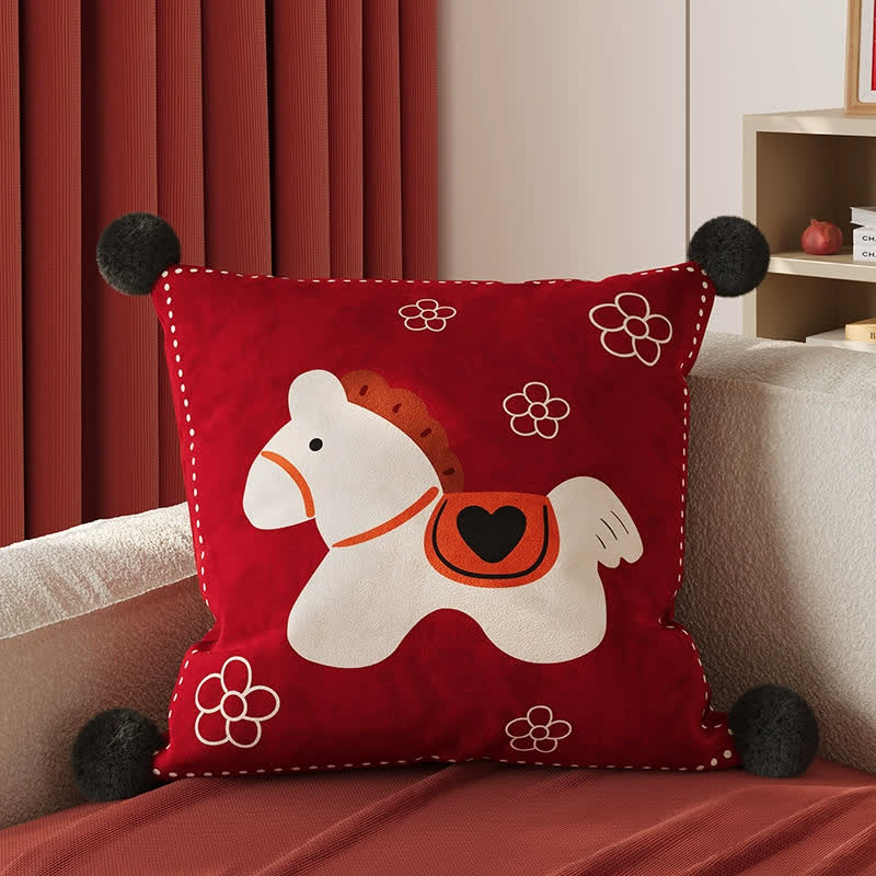 Festive Pony Print Square Throw Pillow Cover - 2PCS: White Horse - 19" x 19" - image 3