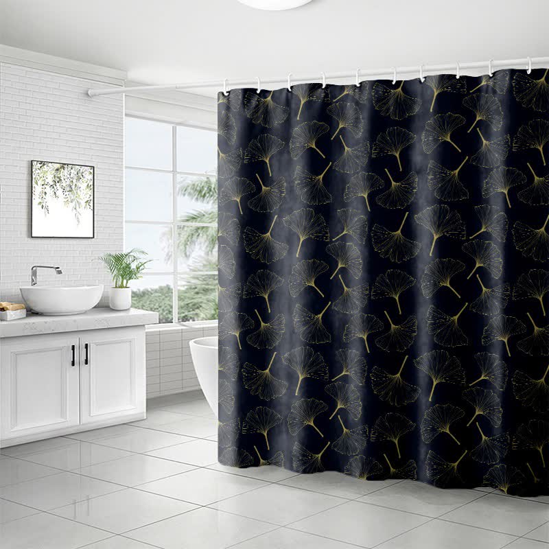 Line Art Ginkgo Leaf Print Shower Curtain - image 7