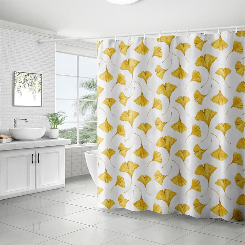 Golden Ginkgo Leaf Print Shower Curtain - image 7