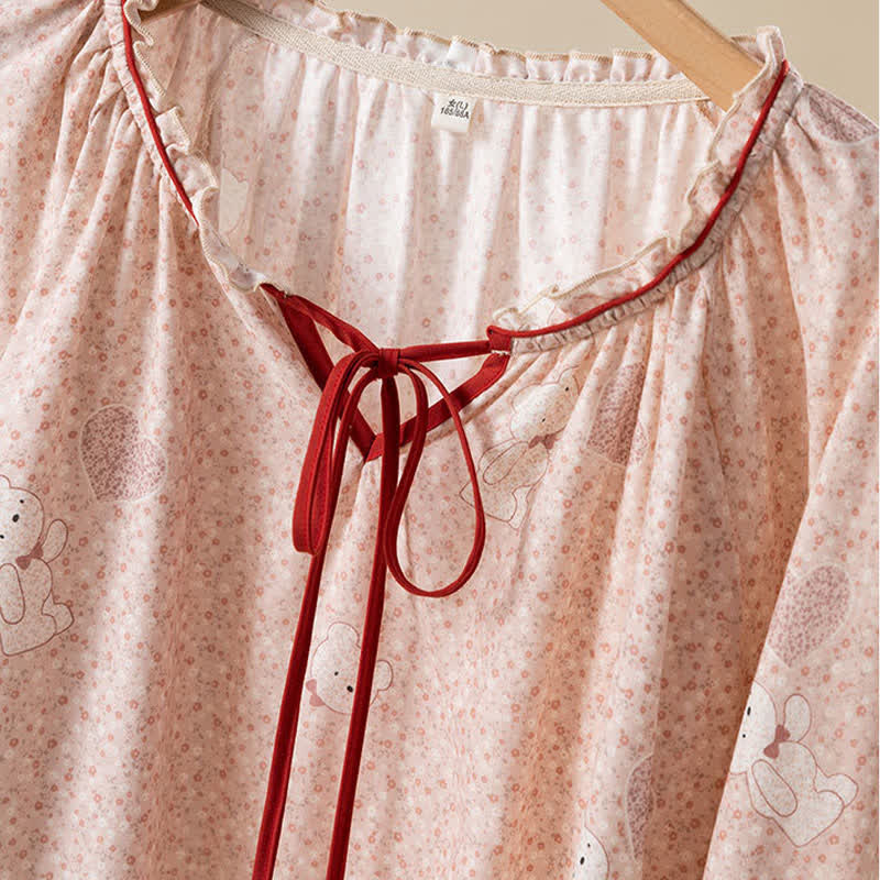 Floral Bear Cotton Ruffled Loungewear Set - image 3