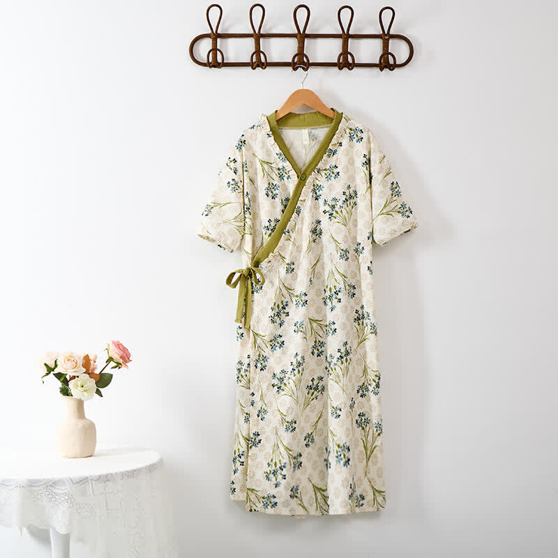 Pastoral Padded Short Sleeve Tie-Back Nightgown with Pocket - image 10