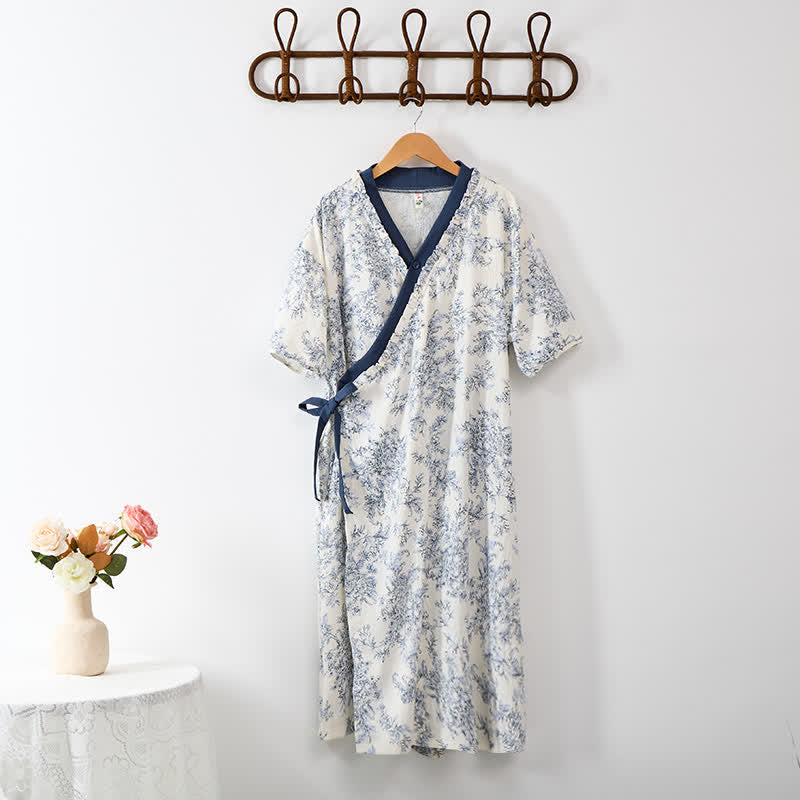 Country Style Padded Tie Nightgown with Pocket - image 11