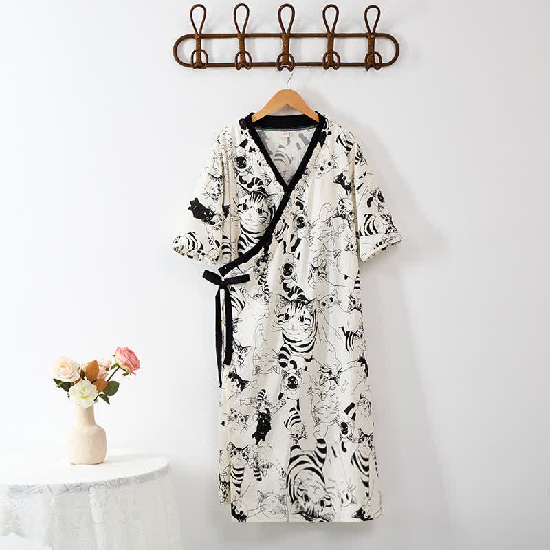 Country Style Padded Tie Nightgown with Pocket - image 12