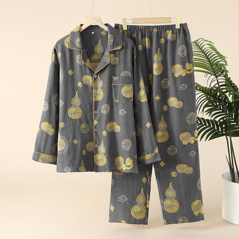 Auspicious Gourd Persimmon Cotton Loungewear Set - Men: Grey - XXL - image 3