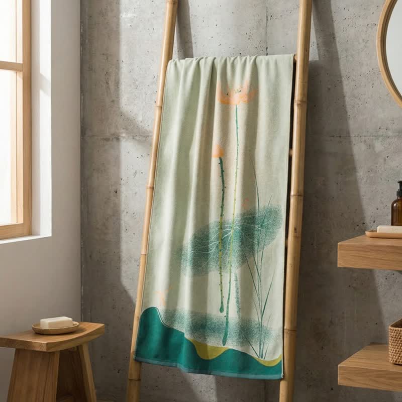 Traditional Lotus Floral Cotton Gauze Bath Towel - image 4