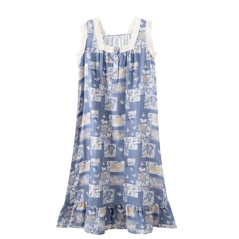 Cottage Butterfly Floral Cotton Sleeveless Nightgown - image 7
