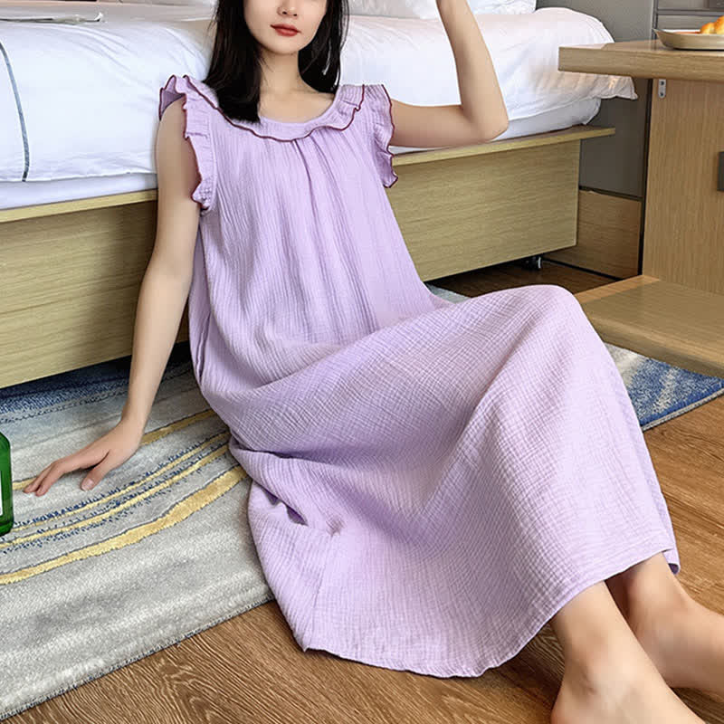 Ownkoti Plus Size Minimalist Cotton Ruffle Sleeveless Nightgown - image 35
