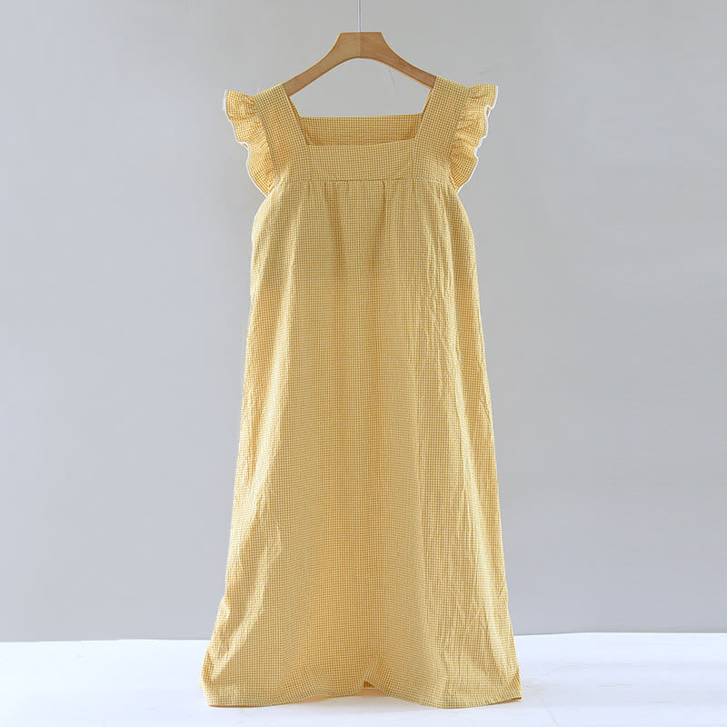 Gingham Flutter Sleeve Cotton Nightgown - Yellow - XL - image 15
