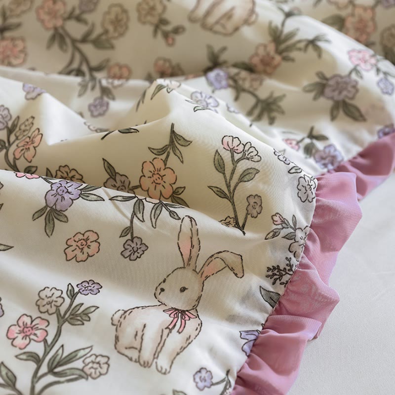 Rustic Floral & Bunny Ruffled Summer Quilt - image 3