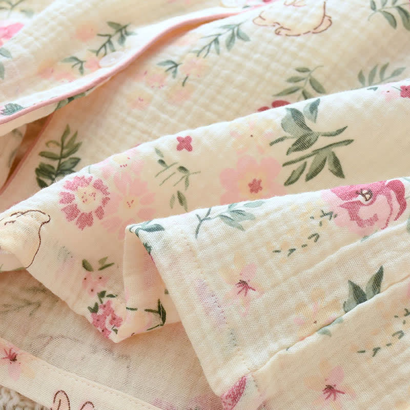 Floral & Bunny Cotton Gauze Pajama Top - image 8