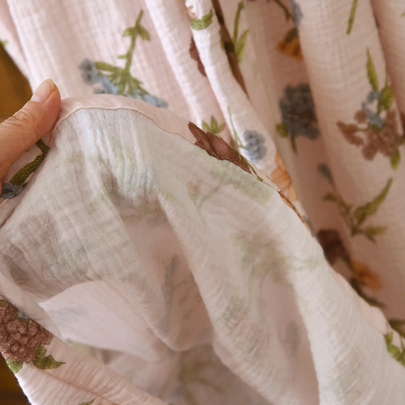 Floral Cotton Gauze Ruffled Neck Robe - image 10