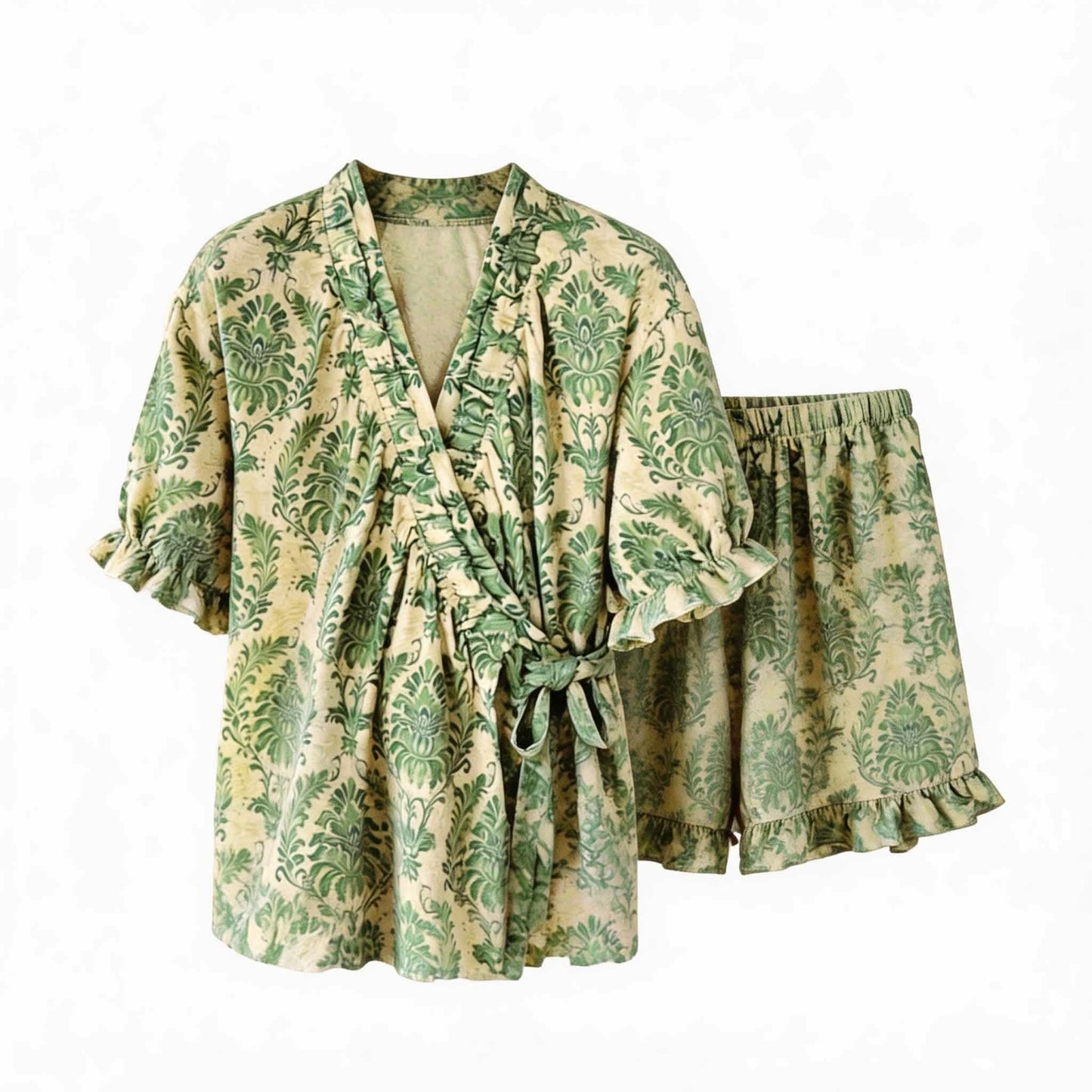 Refresh Green Floral Ruffle Sleeve Pajamas - image 5