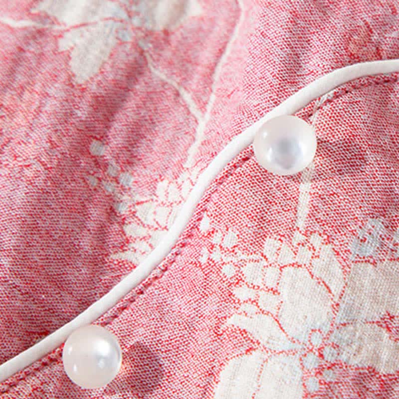 Ownkoti Oriental Pink Floral Cotton Linen Pajamas - image 4