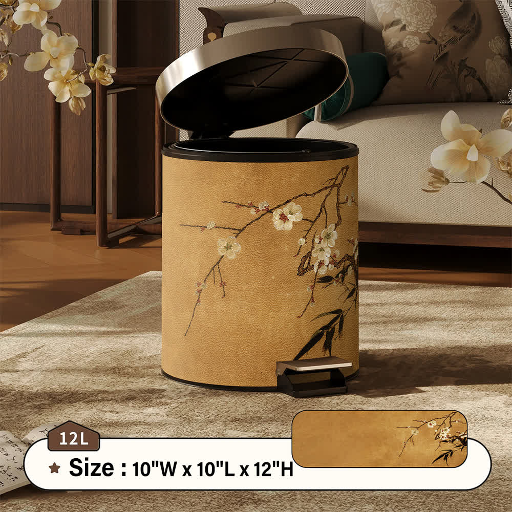 Oriental Plum Blossom Leather Trash Can - Foot-Pedal - 10"W x 10"L x 12"H - image 7