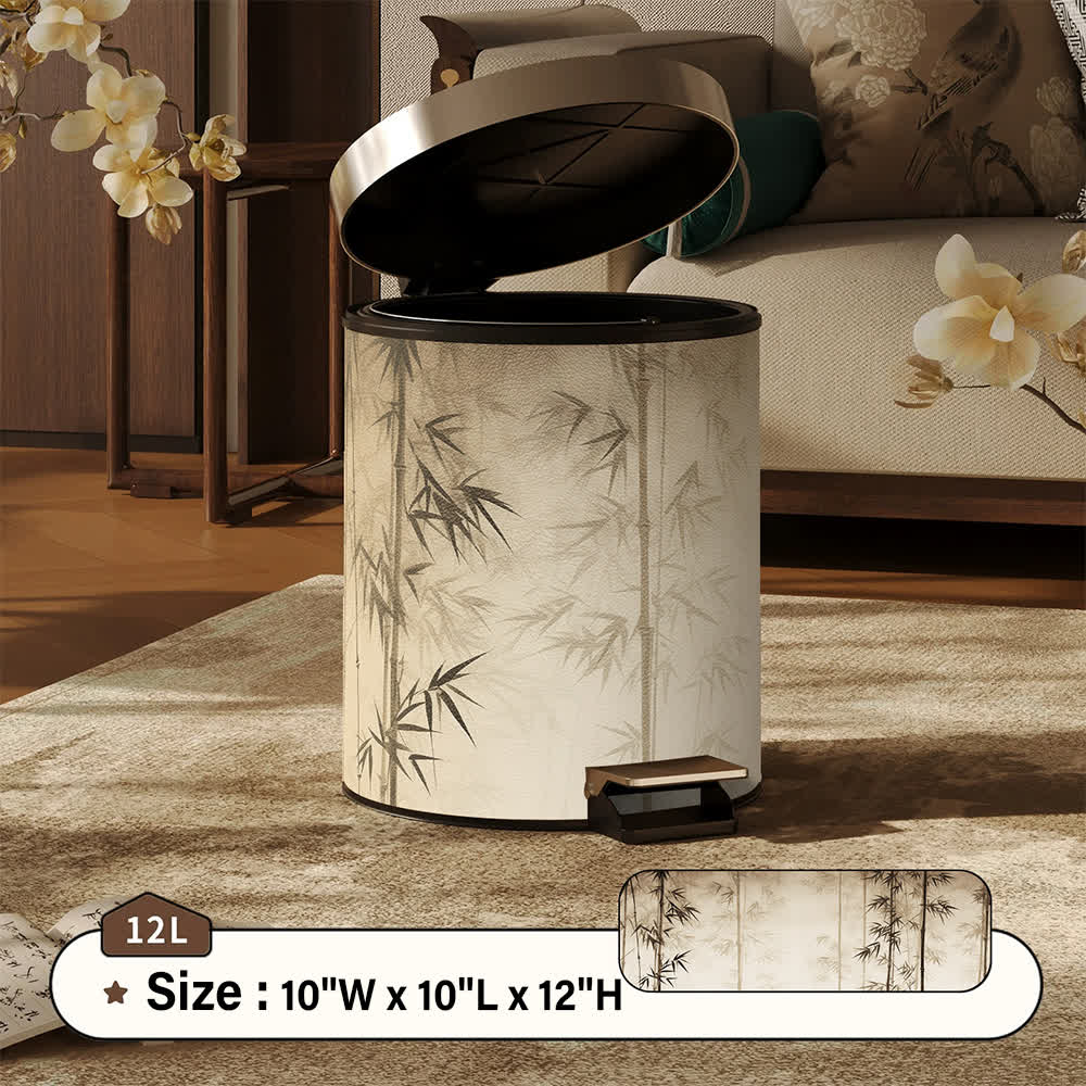 Oriental Bamboo Shadow Decorative Trash Can - Beige - Foot-Pedal - 10"W x 10"L x 12"H - image 15