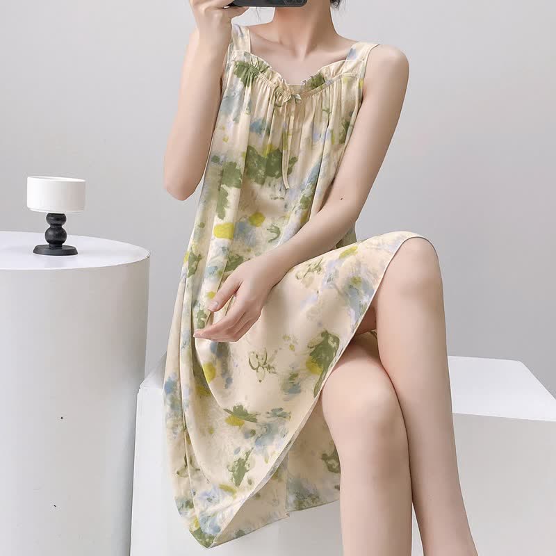 Watercolor Ink Ruffle Neck Sleeveless Nightgown - image 6