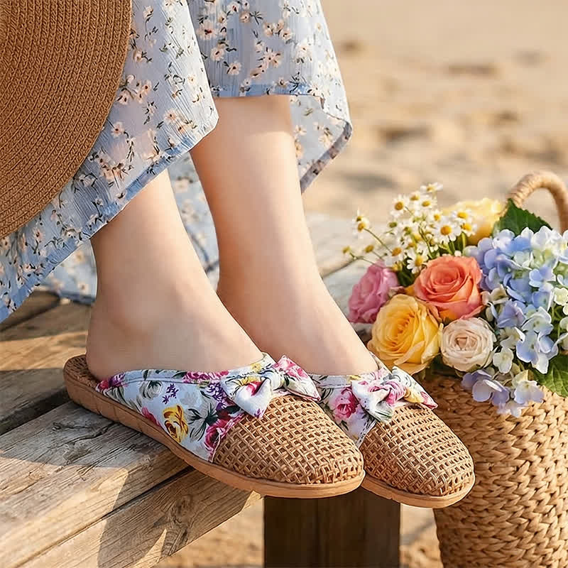 Closed-Toe Woven Rattan House Slippers - image 11