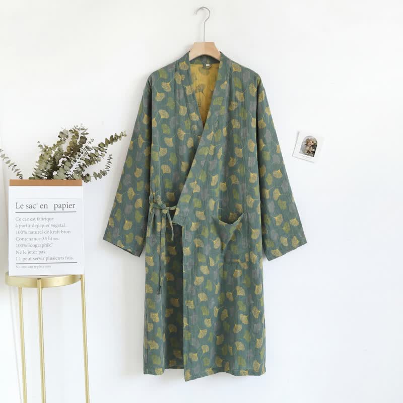 Ginkgo Leaf Cotton Gauze Yukata Robe - image 17