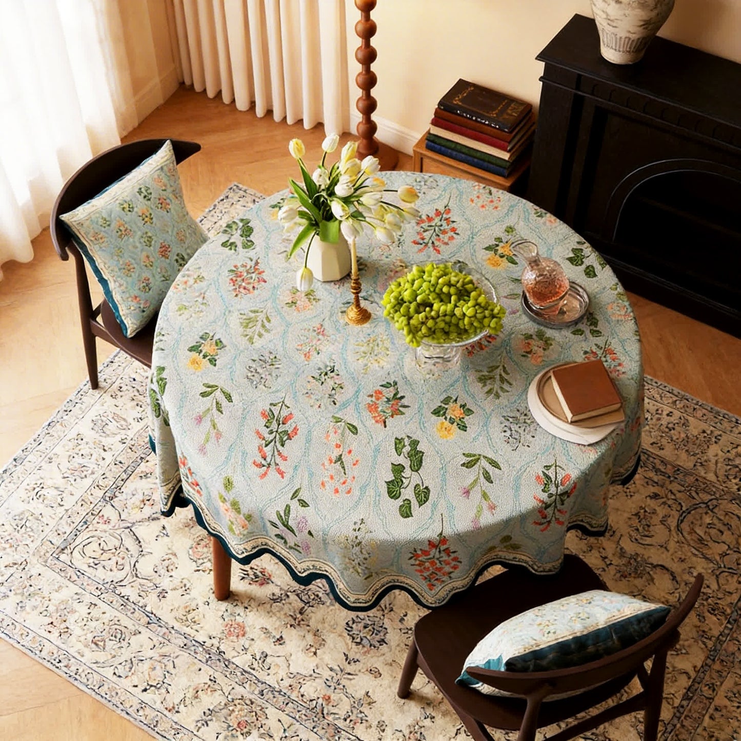 Botanical Floral Scalloped Edge Tablecloth - Round - 55''×55'' - image 4