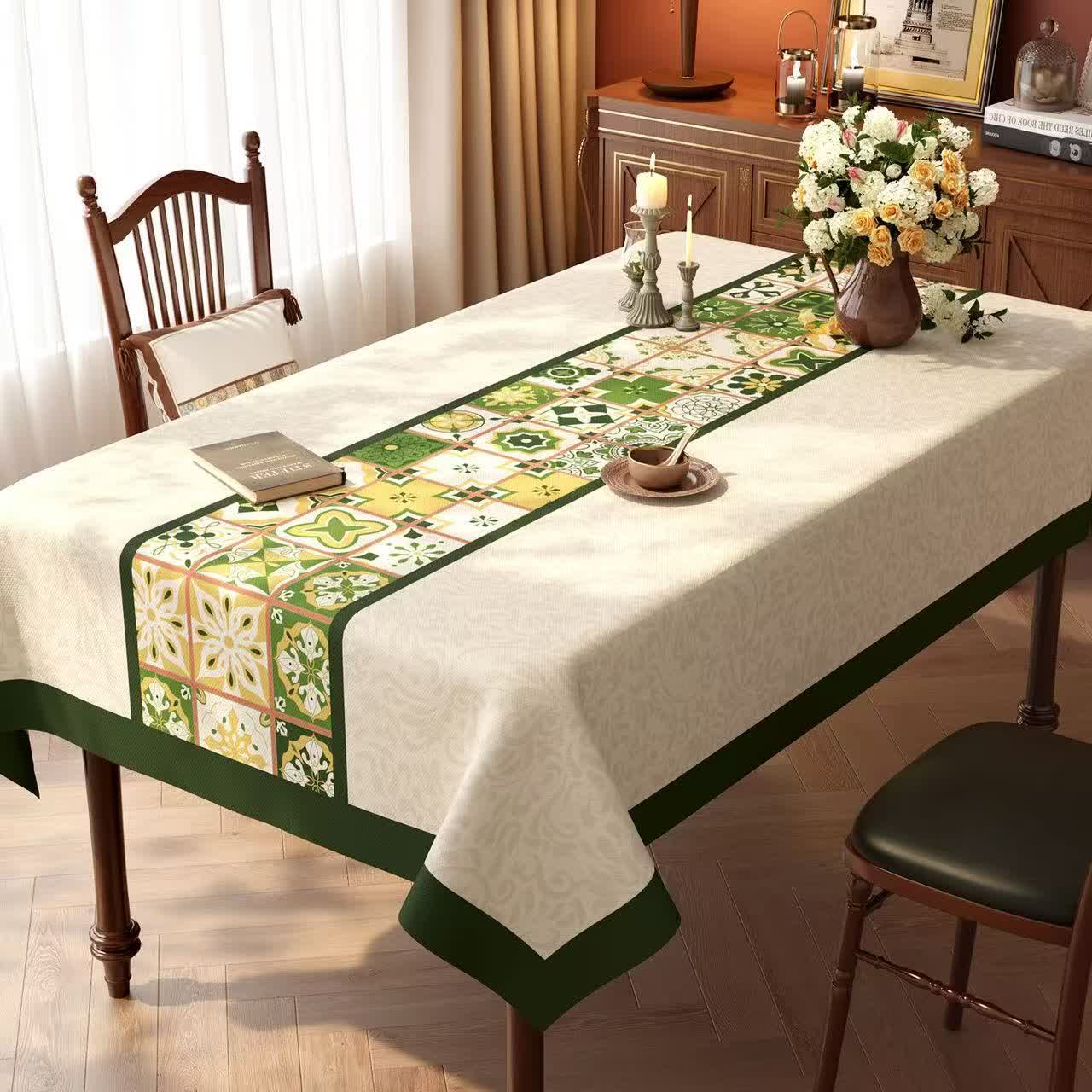 Boho Moroccan Tile Patchwork Tablecloth - E - 55'' × 86'' - image 4