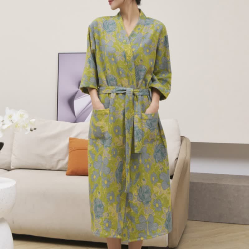 Green Floral Cotton Double Gauze Robe - image 3