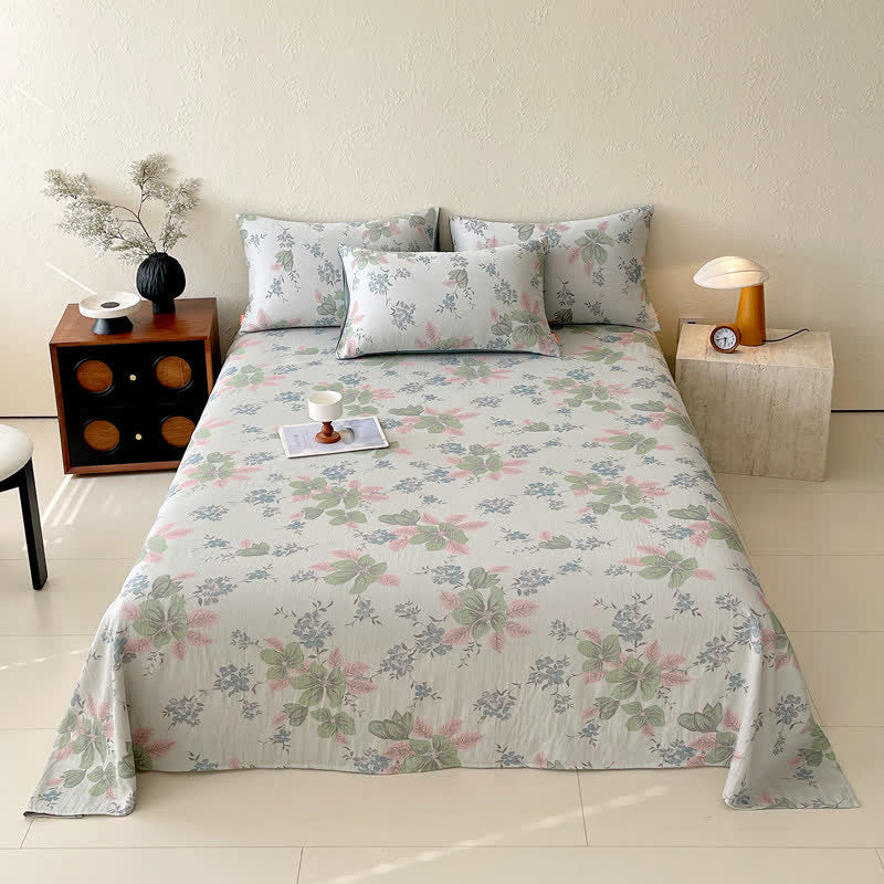 Floral Leaf Cotton Double Gauze Bedspread - Light Green - 2PCS Pillowcases - 19" x 29" - image 5